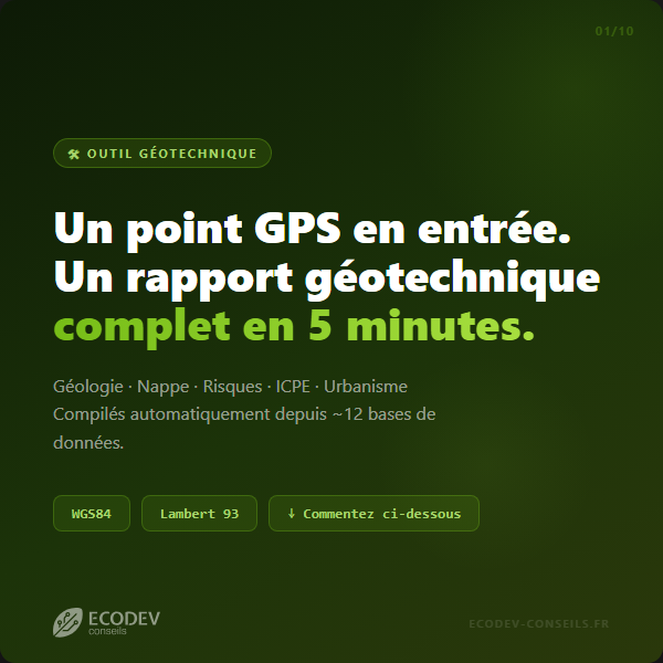 Un point GPS en entrée — un rapport géotechnique complet en sortie